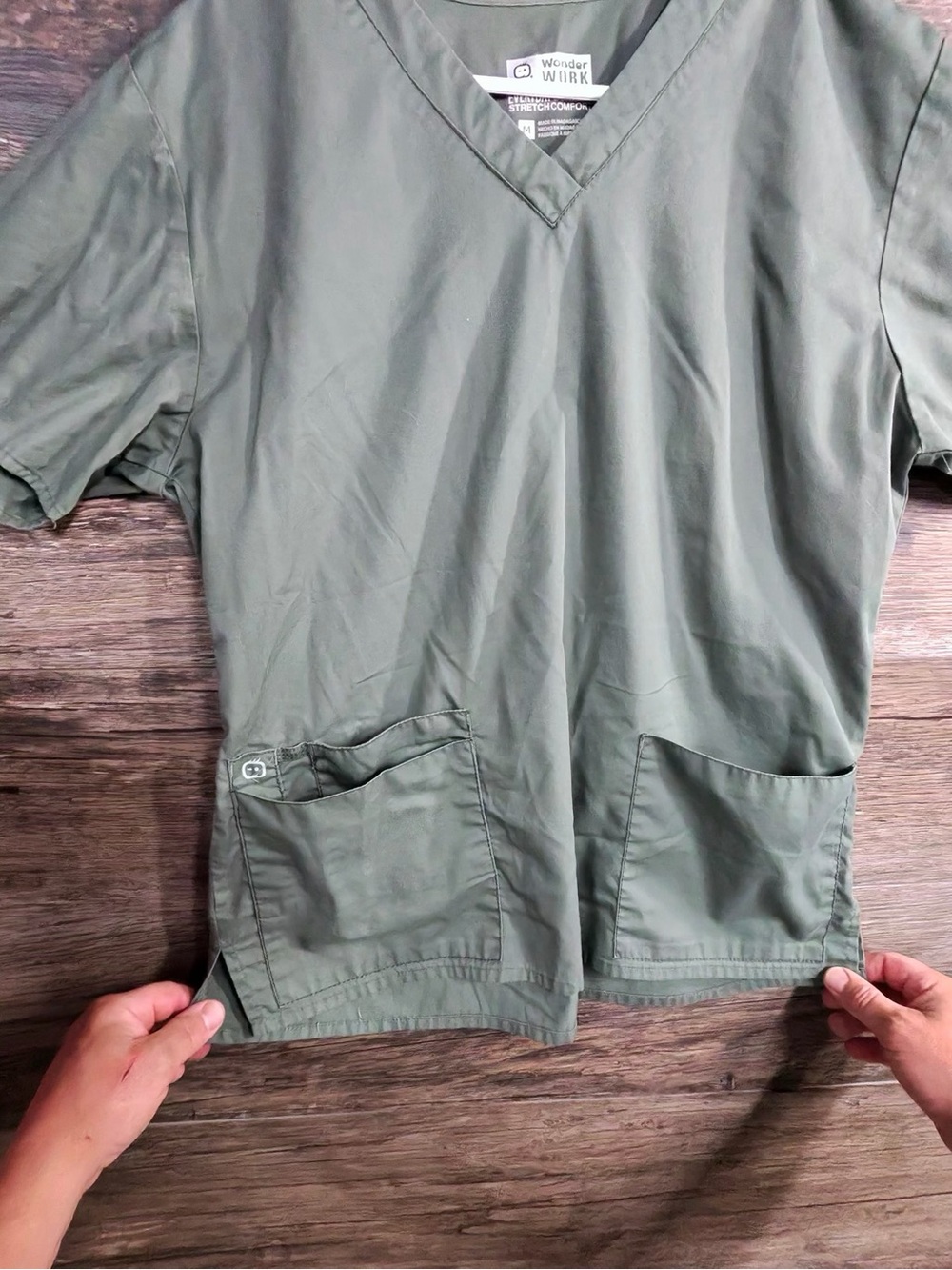 WonderWink Olive Green V-Neck Scrub Top - Picture 6 of 11